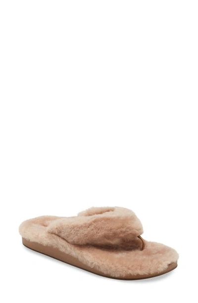 Shop Olukai Kipea Heu Genuine Shearling Slide Sandal In Tan/ Tan