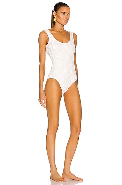 Shop Bottega Veneta Intreccio Stretch Nylon One Piece Swimsuit In White