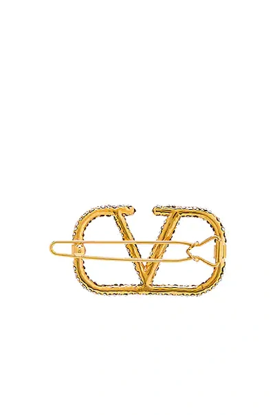 Shop Valentino Vlogo Hair Clip In Oro & Crystal Silver