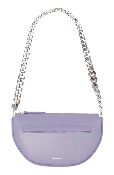 Shop Burberry Mini Olympia Leather Shoulder Bag In Soft Violet