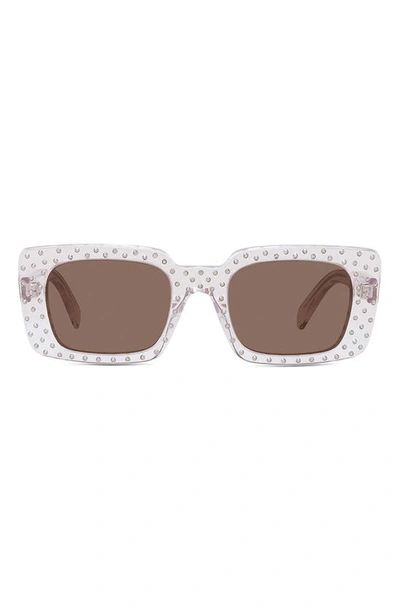 Shop Celine 51mm Studded Rectangle Sunglasses In Crystal/ Other / Brown