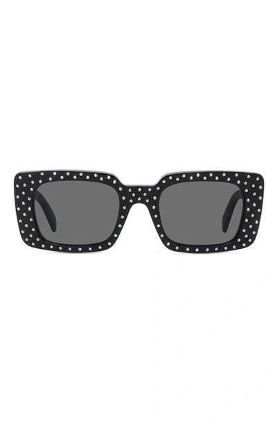 Shop Celine 51mm Studded Rectangle Sunglasses In Shiny Black / Smoke