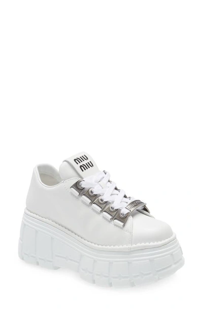 Shop Miu Miu Platform Sneaker In Bianco