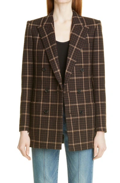 Shop Saint Laurent Houndstooth Double Breasted Wool Jacket In 2095 Marron Noir Beige