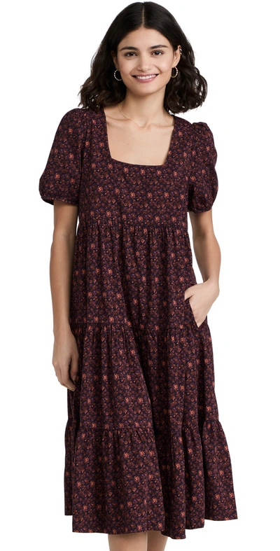 Shop Madewell Aidy Square Neck Tiered Midi Dress In Orchard Floral Warm Violet