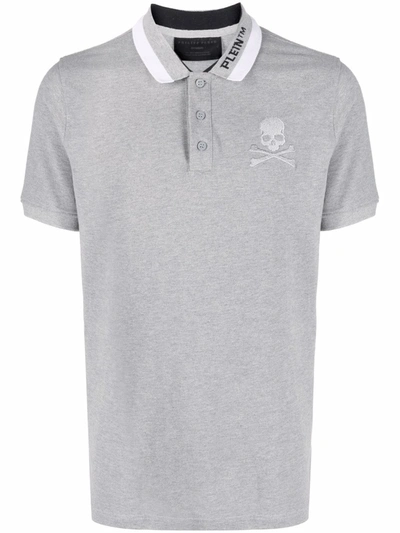 Shop Philipp Plein Logo Embroidered Polo Shirt In Grau