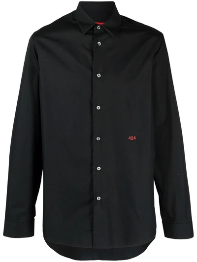 Shop 424 Character Embroidered-logo Shirt In Schwarz