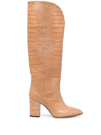 Shop Paris Texas Embossed Crocodile-effect Leather Boots In Rosa