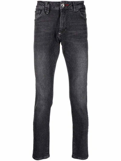 Shop Philipp Plein Low-rise Slim-cut Jeans In Schwarz