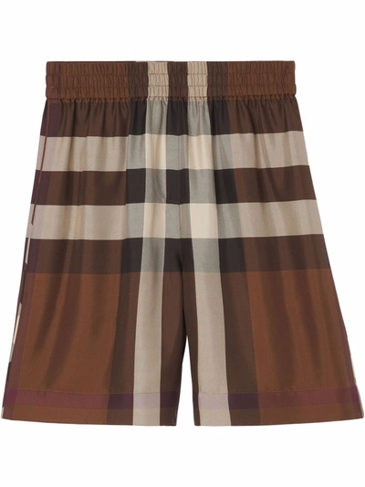 Shop Burberry High-waisted Checked Shorts In Braun