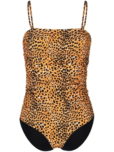 Shop Ganni Animal-print One-piece Swimsuit In Orange