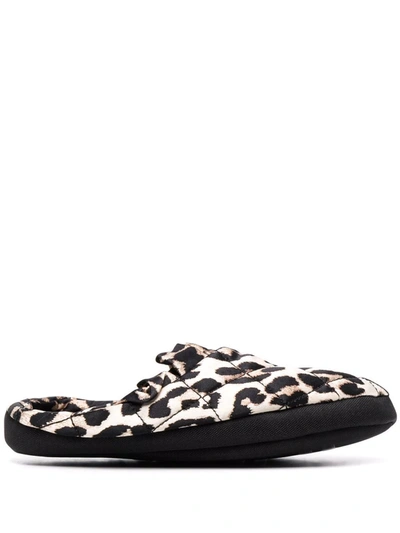 Shop Ganni Leopard-print Slippers In Nude