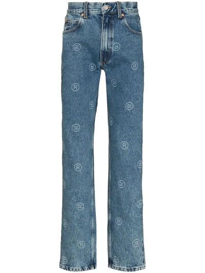 Shop Martine Rose Logo-print Straight-leg Jeans In Blue