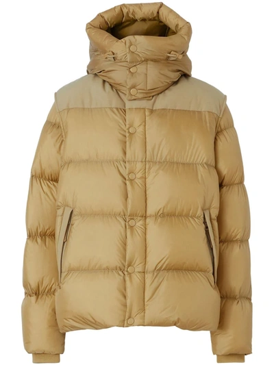 Shop Burberry Detachable Sleeve Hooded Puffer Jacket In Brown