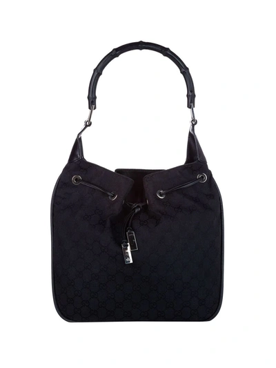 Pre-owned Gucci Gg Canvas Drawstring Handbag In Black