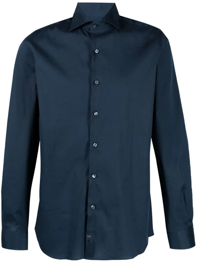 Shop Fay Long-sleeve Stretch-cotton Shirt In Blue