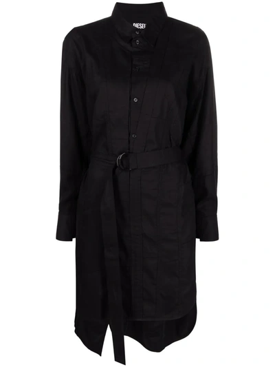 Shop Diesel Long-sleeve Shirt Dress In Black
