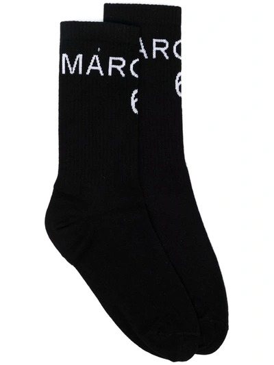 Shop Mm6 Maison Margiela Logo-print Socks In Black