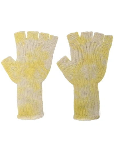 Shop The Elder Statesman Tie-dye Fingerless Cashmere Gloves In Yellow