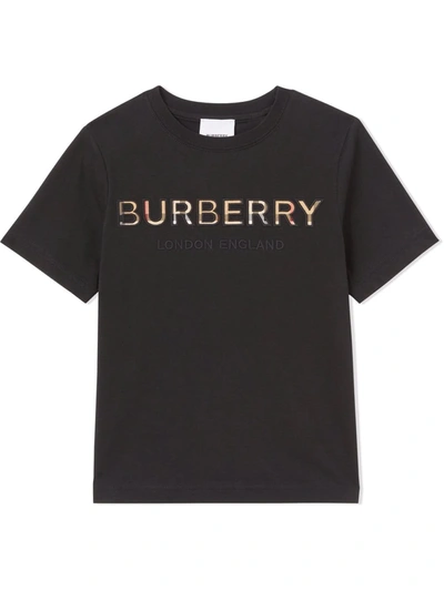 Burberry Kids' Eugene Embroidered Check Logo Cotton T-shirt In