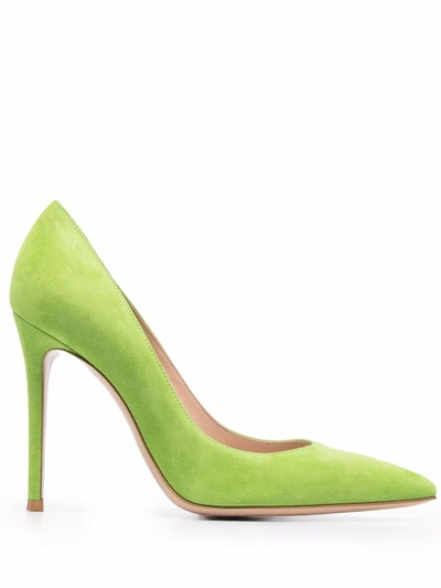 Shop Gianvito Rossi Pointed 100mm Suede Pumps In Green