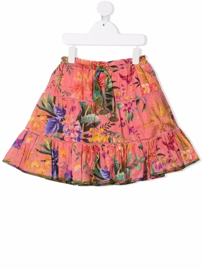 Shop Zimmermann Floral-print Tiered Skirt In Pink