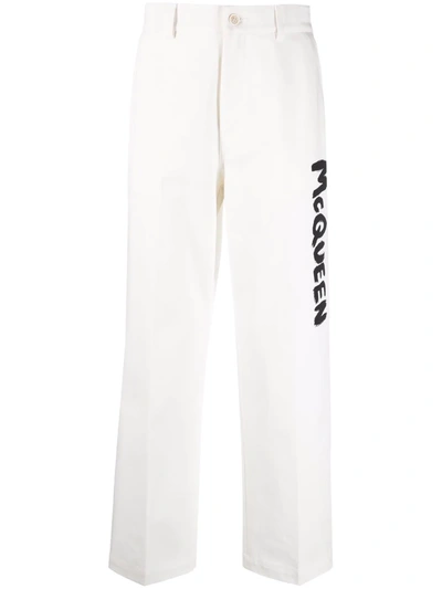 Shop Alexander Mcqueen Logo Straight Leg Trousers In White