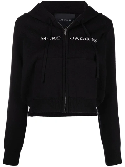 Shop Marc Jacobs Intarsia Knit-logo Zipped Hoodie In Black