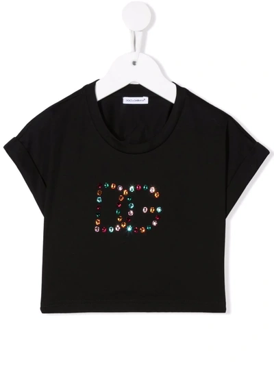 Shop Dolce & Gabbana Rhinestone-logo T-shirt In Black