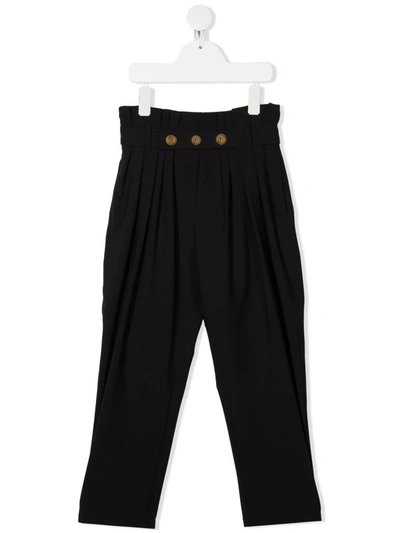 Shop Balmain Pleat-detail Belted Trousers In Black