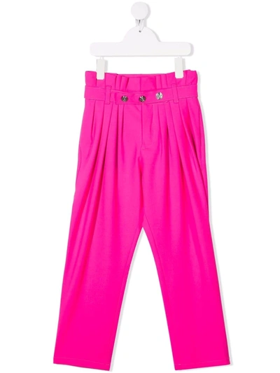 Shop Balmain Pleat-detail Belted Trousers In Pink