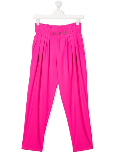 Shop Balmain Teen Pleat-detail Belted Trousers In Pink