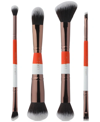 Shop Luxie 4-pc. Dual-ended Travel Brush Set In Orange And White