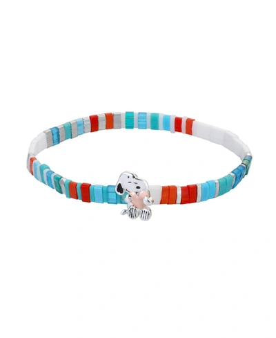 Shop Peanuts Two-tone Snoopy Colorful Stretch Bracelet In Blue/red