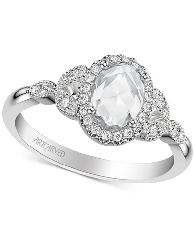 Shop Art Carved Diamond Rose-cut Oval Engagement Ring (5/8 Ct. T.w.) In 14k White, Yellow Or Rose Gold In White Gold