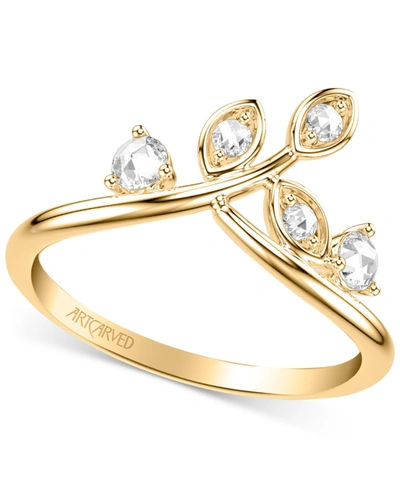 Shop Art Carved Diamond Rose-cut Leaf Wedding Band (1/5 Ct. T.w.) In 14k White, Yellow Or Rose Gold In Yellow Gold