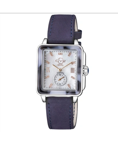 Shop Gevril Gv2 Women's Bari Tortoise Blue Leather Swiss Quartz Strap Watch 34 Mm In Silver-tone