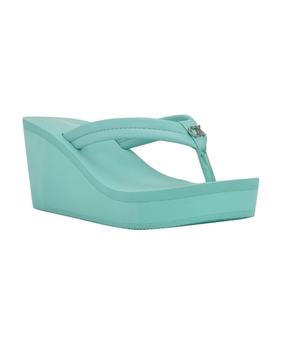 Shop Calvin Klein Women's Robyn Slip-on Logo Wedge Flip Flop Sandals Women's Shoes In Emerald