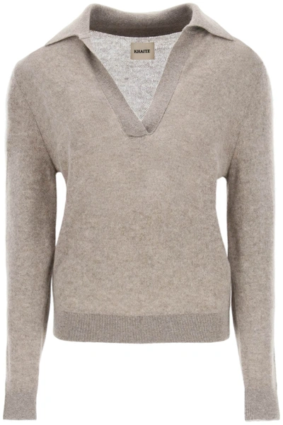 Shop Khaite Jo Cashmere Polo Sweater In Beige,brown