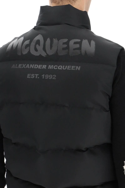 Shop Alexander Mcqueen Down Vest With Graffiti Logo In Black
