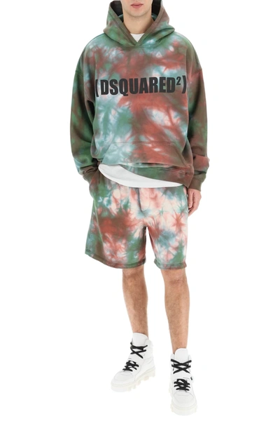 Shop Dsquared2 Tie-dye Short Sweatpants In Beige,green,red