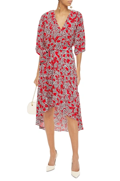 Shop Diane Von Furstenberg Eloise Printed Crepe Wrap Dress In Red