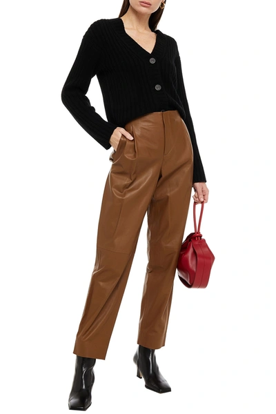 Vince Cropped Ribbed Wool And Cashmere-blend Cardigan In Black