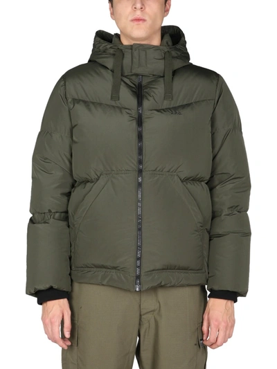 Shop Apc Hooded Down Jacket In Military Green