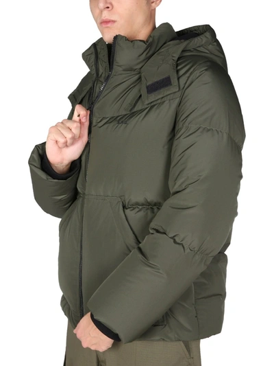 Shop Apc Hooded Down Jacket In Military Green