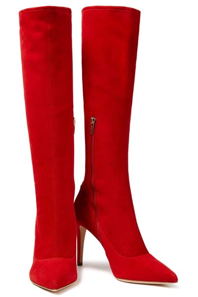 Shop Sergio Rossi Suede Knee Boots In Red