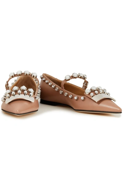 Shop Sergio Rossi Sr1 Embellished Leather Point-toe Flats In Neutral
