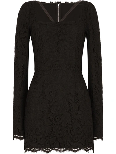Shop Dolce & Gabbana Long-sleeve Lace Minidress In Black