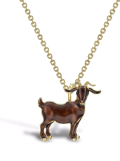 Shop Pragnell 18kt Yellow Gold Zodiac Goat Pendant Necklace