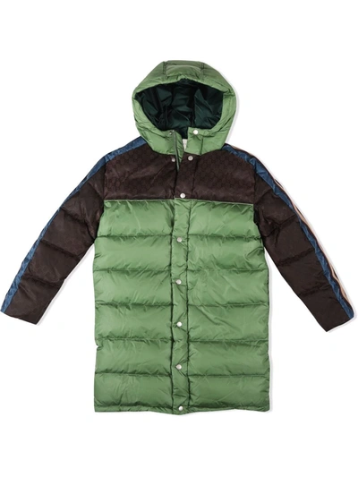 Shop Gucci Padded Hooded Coat In Green